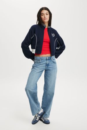 Graphic Cropped Zip Through