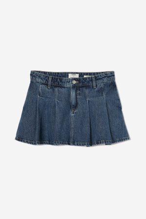 Pleated Denim Mini Skirt