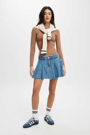 Pleated Denim Mini Skirt