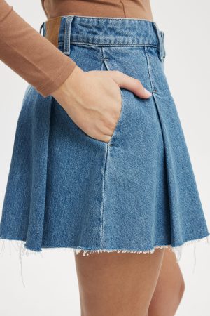 Pleated Denim Mini Skirt