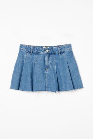 Pleated Denim Mini Skirt