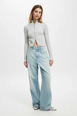 Double Rib Zip Collar Cardigan