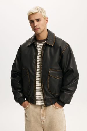 Vintage Faux Leather Bomber