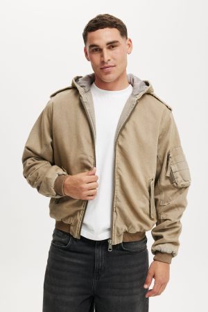 Denim Hooded Bomber Jacket