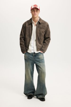 Cropped Faux Suede Harrington