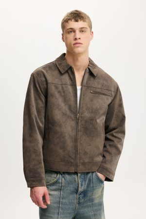Cropped Faux Suede Harrington