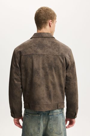 Cropped Faux Suede Harrington