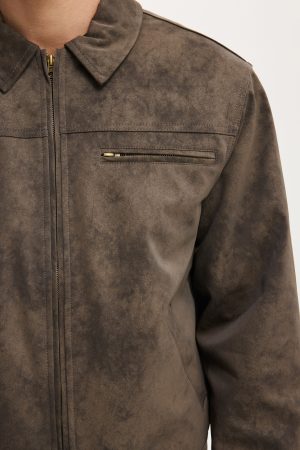 Cropped Faux Suede Harrington