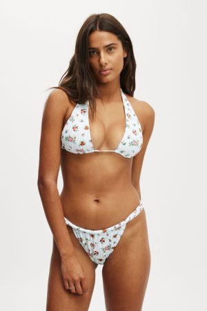 Gathered Thick Strap Brazilian Bikini Bottom