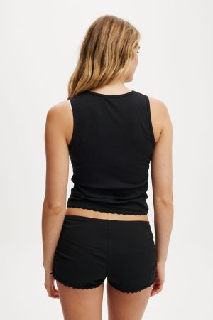 Rib Lace Ruched Tank