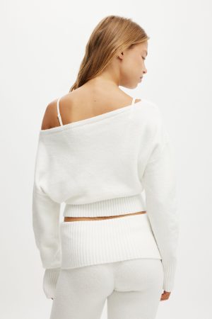Off The Shoulder Fluffy Knit Jumper