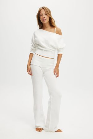 Off The Shoulder Fluffy Knit Jumper