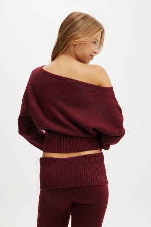 Off The Shoulder Fluffy Knit Jumper
