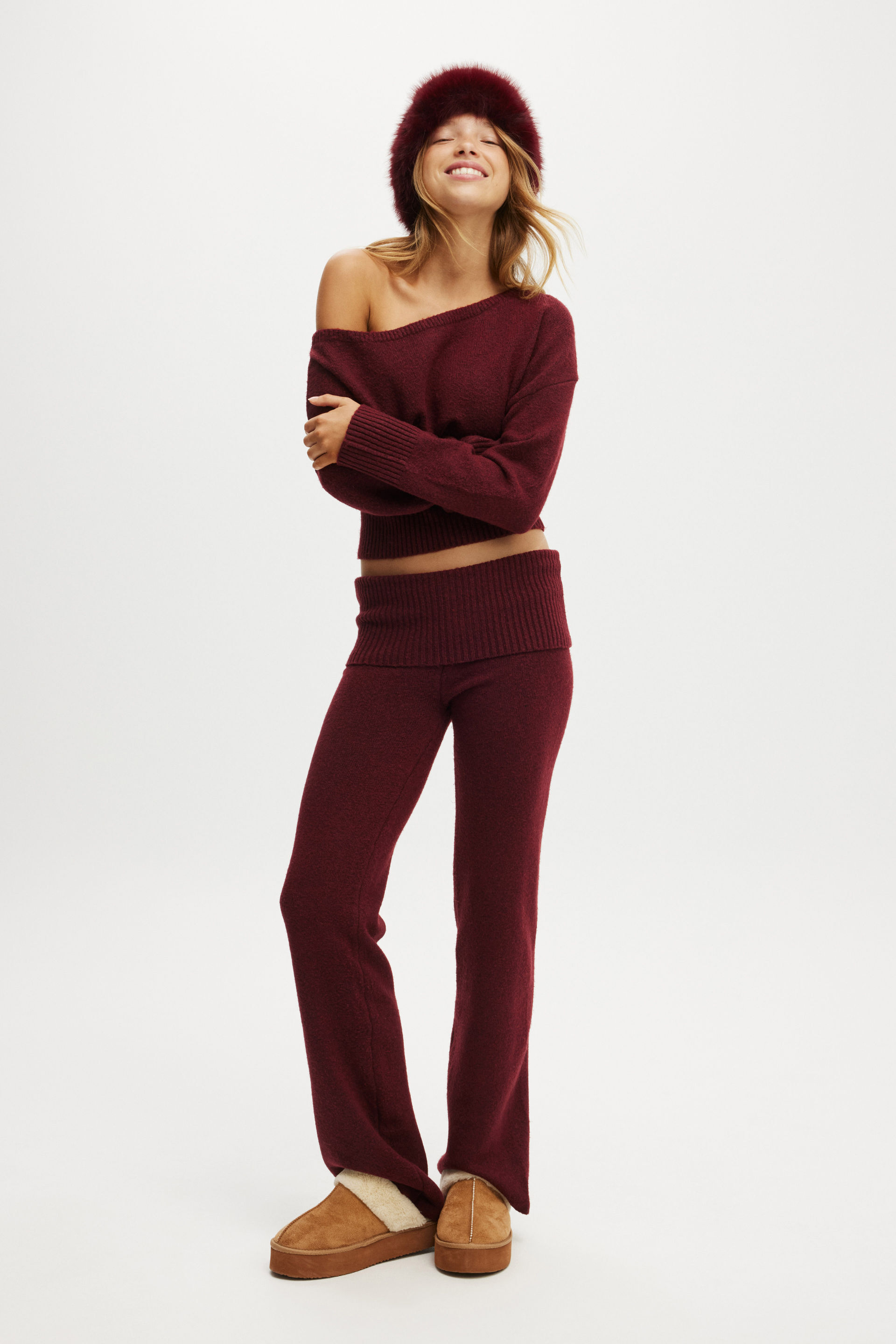 Roll Waist Fluffy Knit Pant