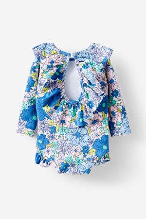 Bonnie Long Sleeve Ruffle One Piece (Keyhole Back)