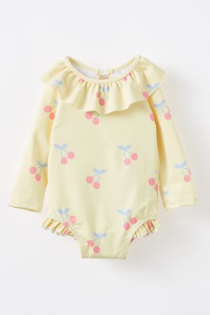 Bonnie Long Sleeve Ruffle One Piece (Keyhole Back)