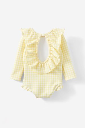 Bonnie Long Sleeve Ruffle One Piece (Keyhole Back)