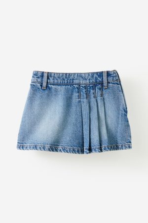 Pleat Front Denim Skort