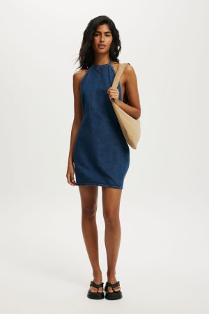 Halter Denim Mini Dress