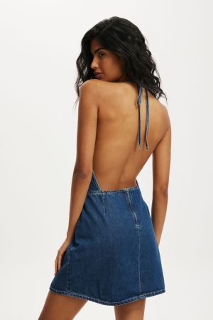 Halter Denim Mini Dress