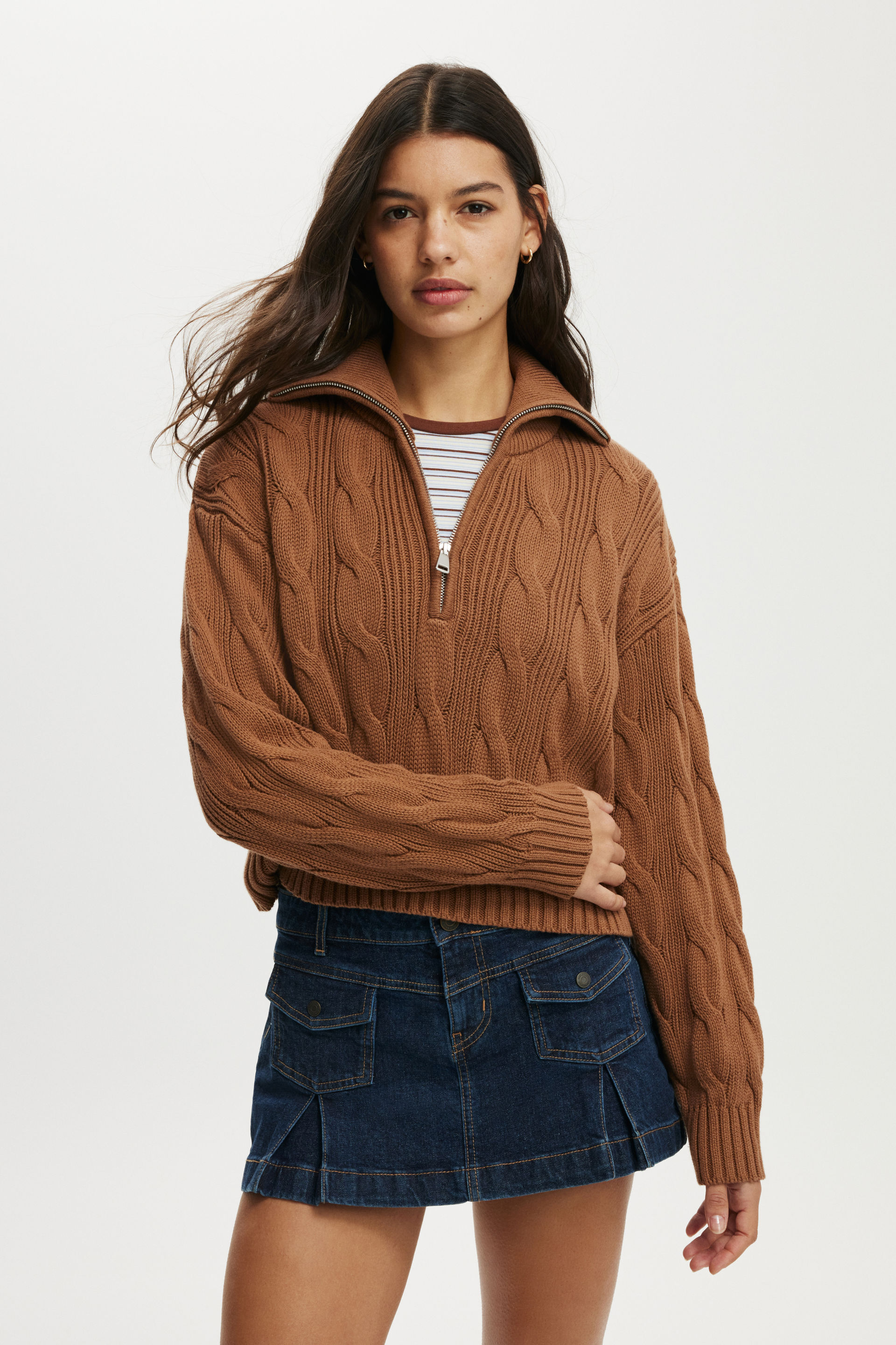 Cotton Cable Half Zip Pullover