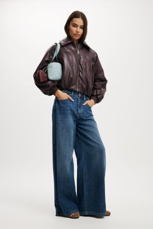 Faux Leather Puff Bomber