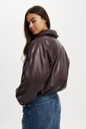 Faux Leather Puff Bomber