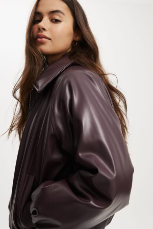 Faux Leather Puff Bomber