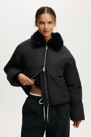 The Mother Puffer Faux Fur Collar Bomber