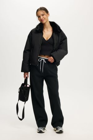 The Mother Puffer Faux Fur Collar Bomber